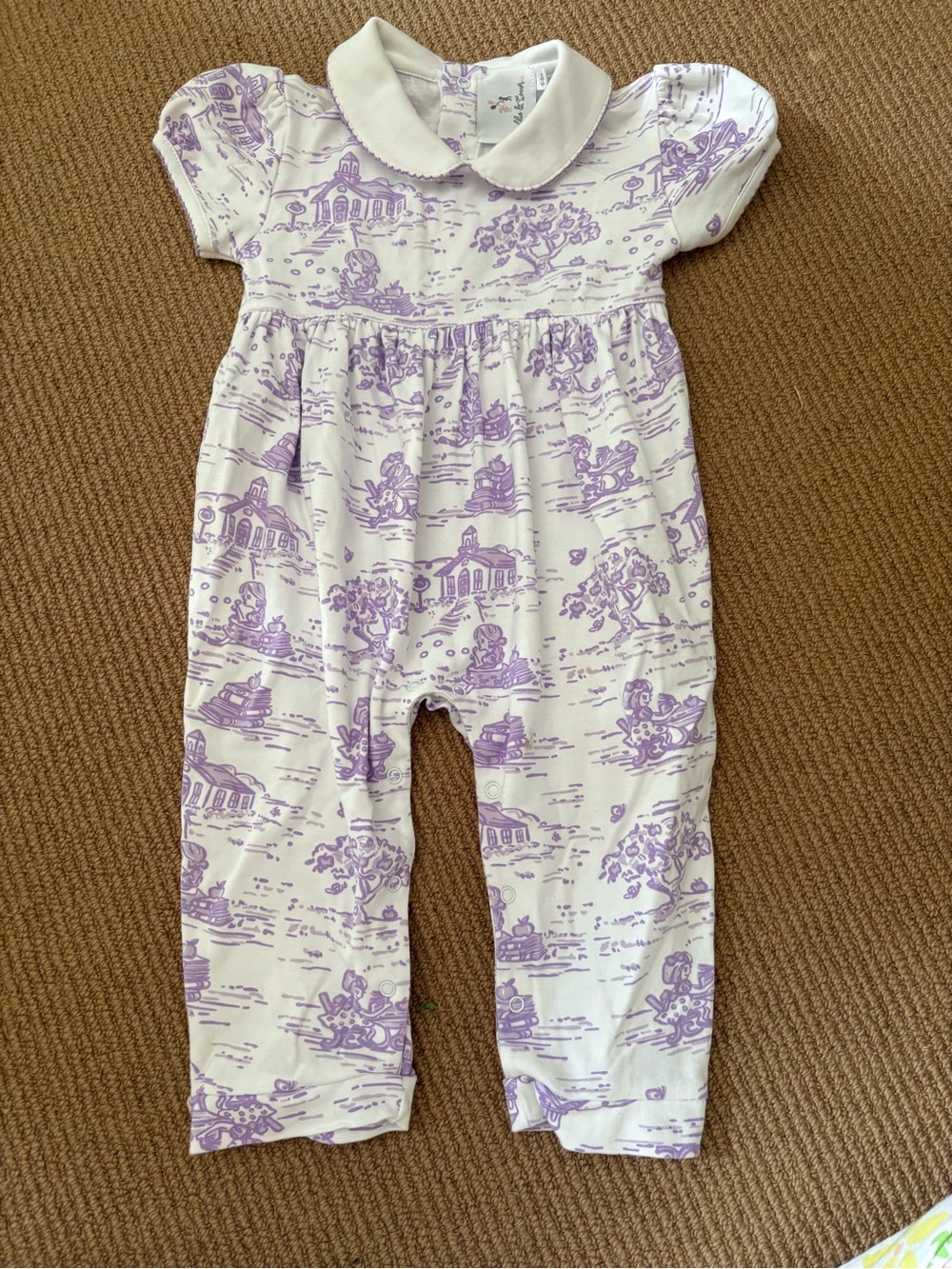 White Peter Pan Collar Baby Romper with Lavender Print